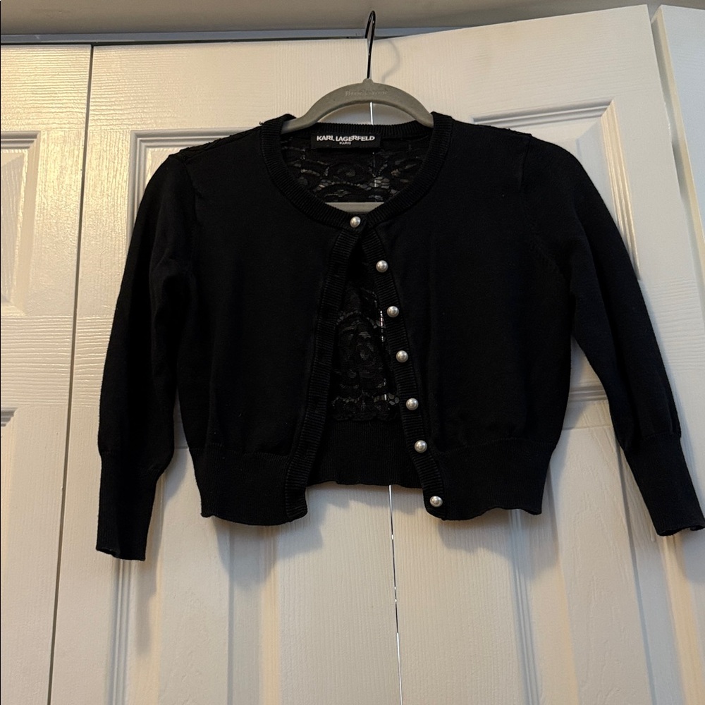 Karl Lagerfeld Black Sweater with Pearl Accents